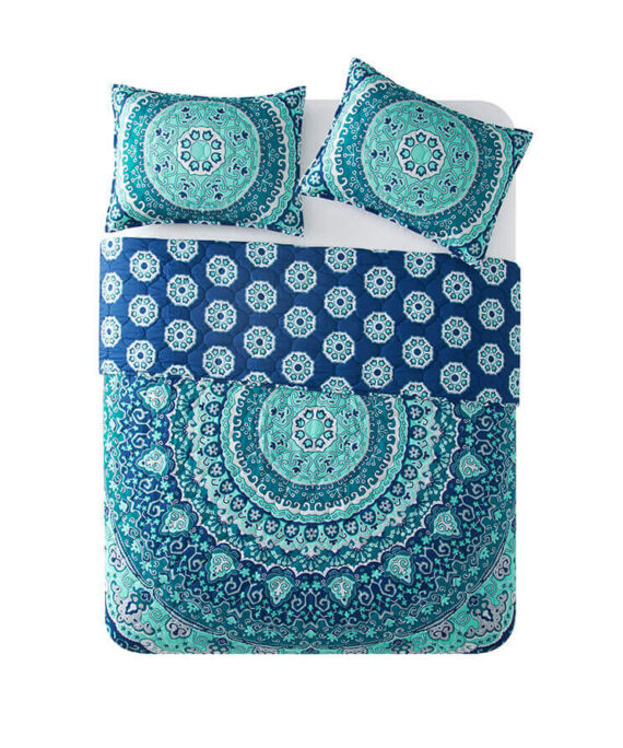 Traditional Teal Medallion Reversible Quilt